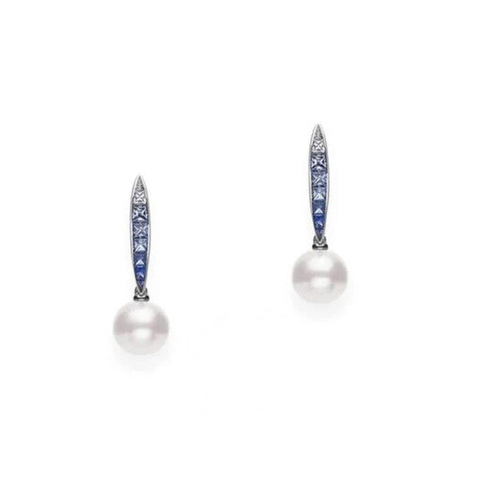 Original Mikimoto Akoya Cultured Pearl Ocean Earrings with Blue Sapphire - MEA10318ASXW