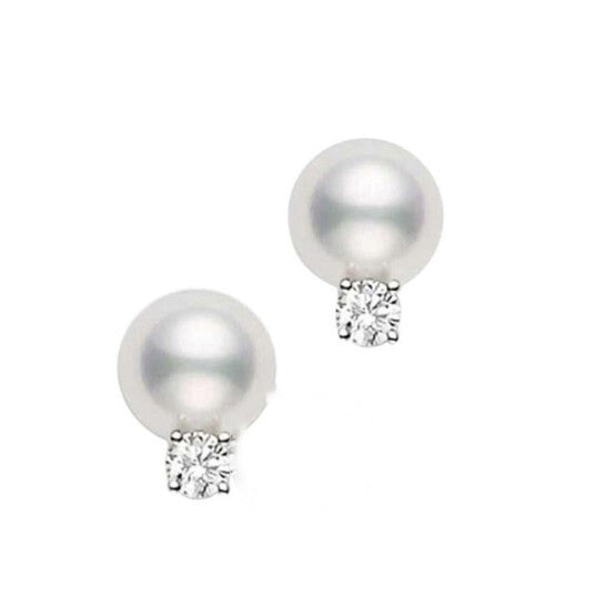 Original Mikimoto Akoya Cultured Pearl Stud Earrings  8 x 8.5 mm; with 0.10ct diamonds; set in 18K white gold.