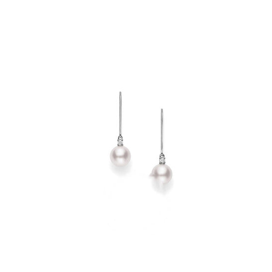 Original Mikimoto Akoya Pearl 18Kt White Gold And Diamond Drop Earrings - Pea1006dw