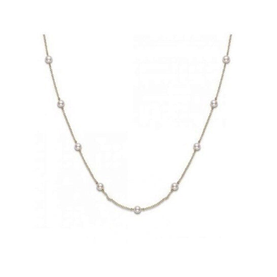 Original Mikimoto Akoya Pearl Station Necklace with 18K Yellow Gold 18" 5.5mm A+