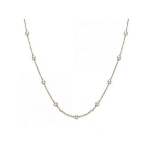 Original Mikimoto Akoya Pearl Station Necklace with 18K Yellow Gold 18" 5.5mm A+