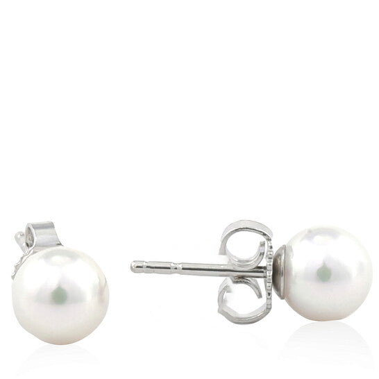 Original Mikimoto Akoya Pearl Stud Earrings with 18K White Gold 6-6.5mm A Grade