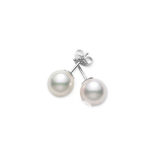 Original Mikimoto Akoya Pearl Stud Earrings with 18K White Gold 7.5-8mm A+ Grade