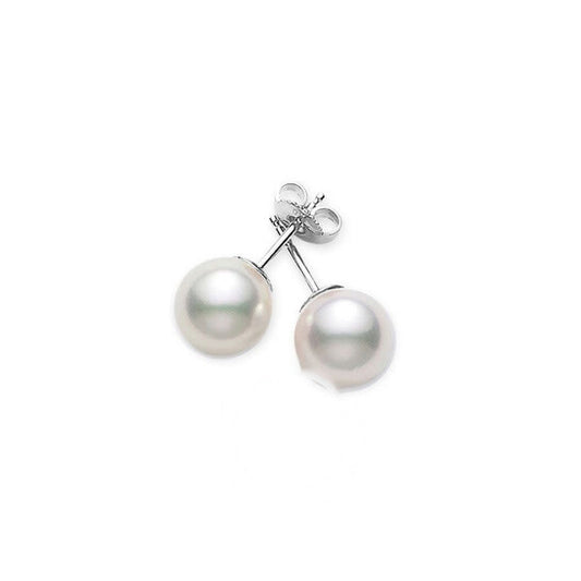 Original Mikimoto Akoya Pearl Stud Earrings with 18K White Gold 7.5-8mm AA Grade