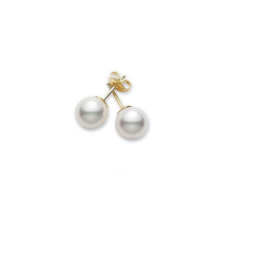 Original Mikimoto Akoya Pearl Stud Earrings with 18K Yellow 7.5-8mm A+