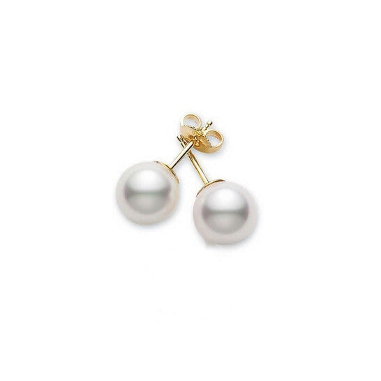 Original Mikimoto Akoya Pearl Stud Earrings with 18K Yellow Gold 8.25-8.5mm AAA