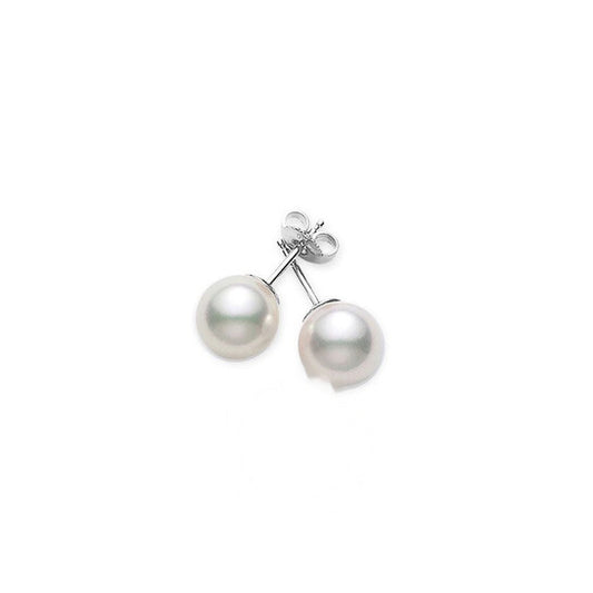 Original Mikimoto Akoya Pearl & White Gold Stud Earrings 18K white 6-6.5mm AAA Grade