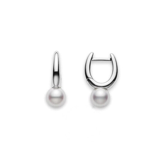 Original Mikimoto Classic Elegance Akoya Cultured Pearl Hoop Earrings in 18K White Gold - PEA946W