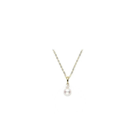 Original Mikimoto Everyday Essentials 18K Yellow Gold 6-6.5mm A+ Akoya Pearl and Diamond Pendant - PPS602DK