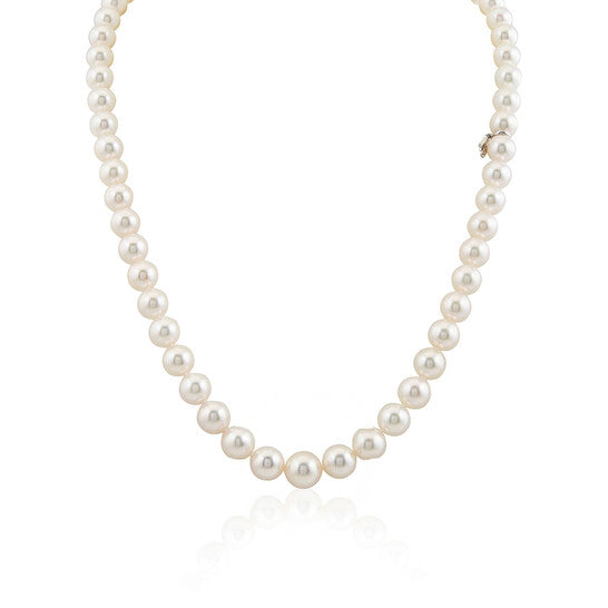 Original Mikimoto Graduated Akoya Pearl Strand Necklace with 18K White Gold Clasp 9x7mm A1 Designer Sku G90118V1W