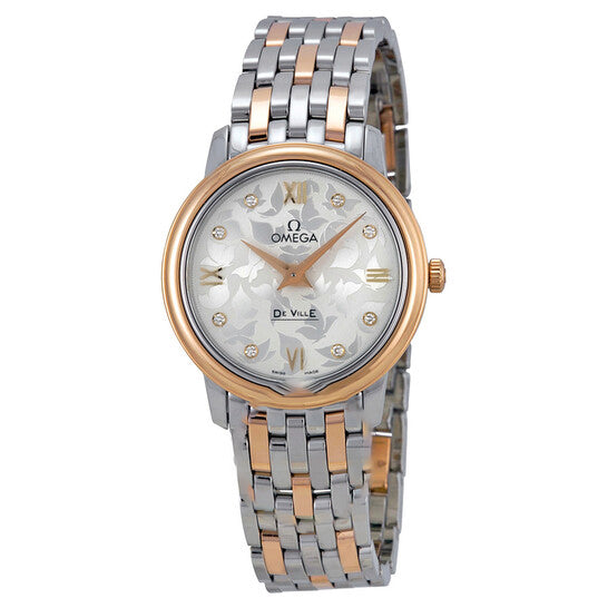 Original Omega De Ville Prestige Silver Diamond Dial Stainless Steel and 18kt Rose Gold Ladies Watch 42420276052002