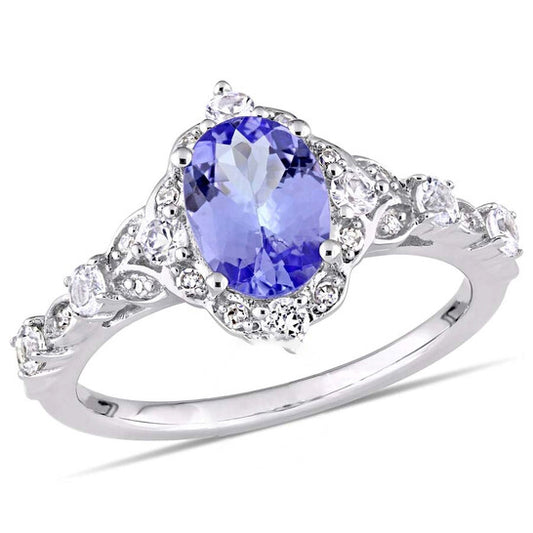 Original Oval Tanzanite White Sapphire and Diamond Accent Halo Ring