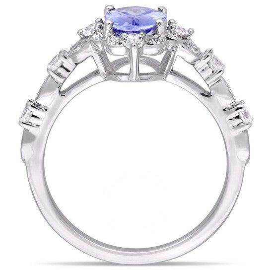 Original Oval Tanzanite White Sapphire and Diamond Accent Halo Ring