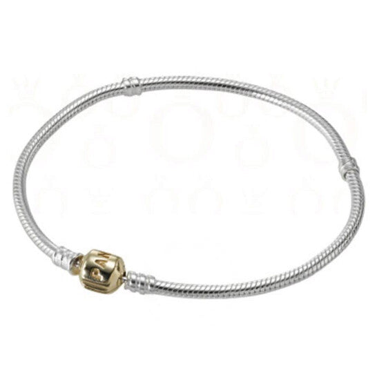 Original Pandora Sterling Silver Bracelet with 14K Gold Pandora Snap Clasp - 590702-HG-17 Size 17 - 6.7"