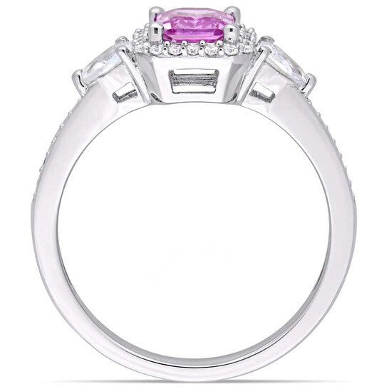 Original Pink 3 Stone Halo Engagement Ring