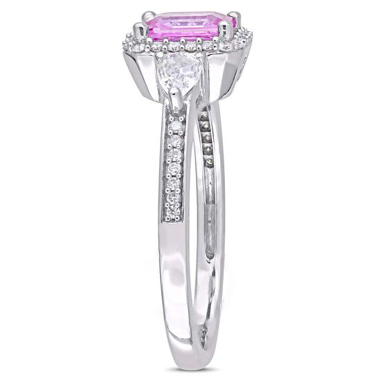 Original Pink 3 Stone Halo Engagement Ring