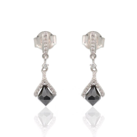 Original Pre-Owned 14K White Gold Black Diamond Drop Earrings