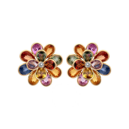 Original Pre-Owned 18K Yellow Gold Multi Sapphire & Diamond Flower Earrings