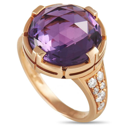 Original Pre-Owned Bvlgari Parentesi 18K Rose Gold 0.30 ct Diamond and Amethyst Ring