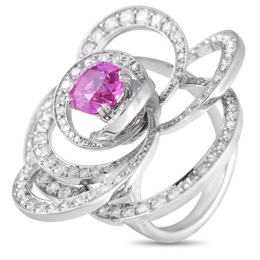 Original Pre-Owned Chanel Cam xE9 lia 18K White Gold 2.00 ct Diamond and Pink Sapphire Ring