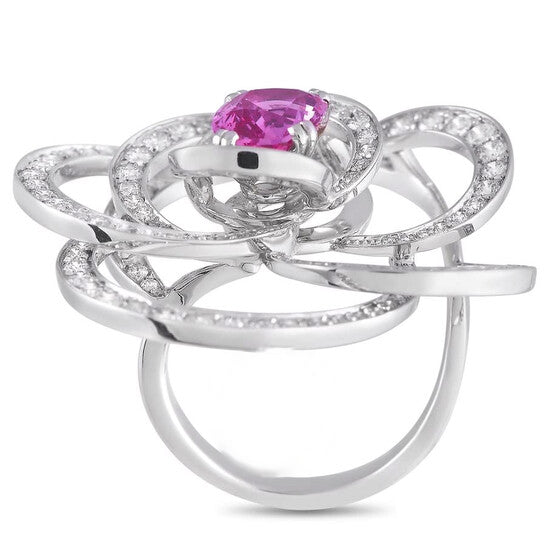 Original Pre-Owned Chanel Cam xE9 lia 18K White Gold 2.00 ct Diamond and Pink Sapphire Ring