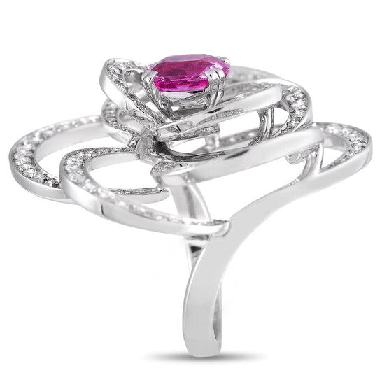 Original Pre-Owned Chanel Cam xE9 lia 18K White Gold 2.00 ct Diamond and Pink Sapphire Ring