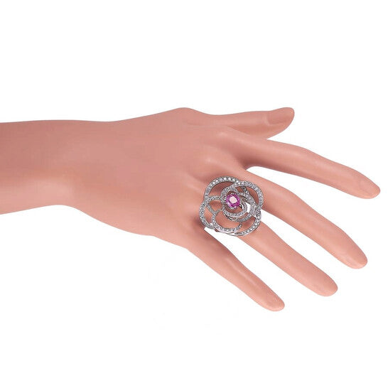 Original Pre-Owned Chanel Cam xE9 lia 18K White Gold 2.00 ct Diamond and Pink Sapphire Ring