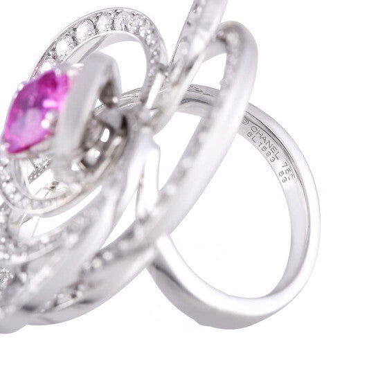 Original Pre-Owned Chanel Cam xE9 lia 18K White Gold 2.00 ct Diamond and Pink Sapphire Ring