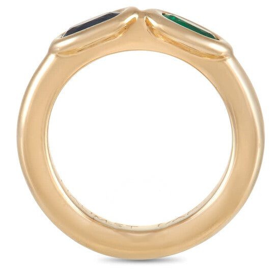 Original Pre-Owned Chaumet 18K Yellow Gold Emerald and Sapphire Ring