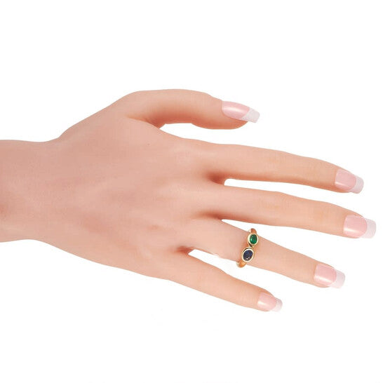 Original Pre-Owned Chaumet 18K Yellow Gold Emerald and Sapphire Ring