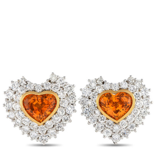 Original Pre-Owned LB Exclusive 18K White and Yellow Gold 3.62ct Diamond and Sapphire Heart Earrings MF19 031524