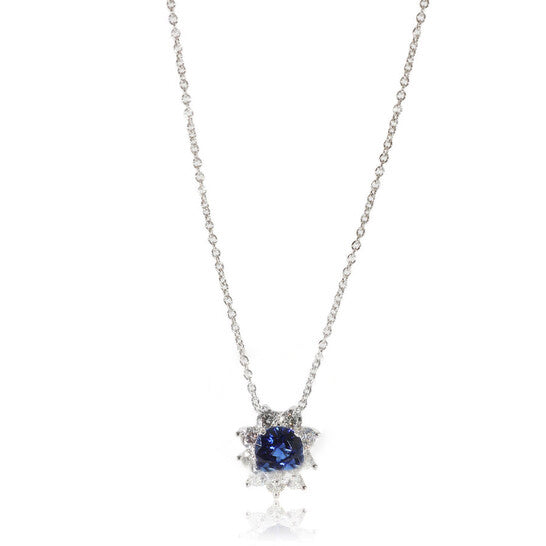 Original Pre-Owned Tiffany & Co. Victoria Sapphire Diamond Pendant in Platinum 0.53 CTW