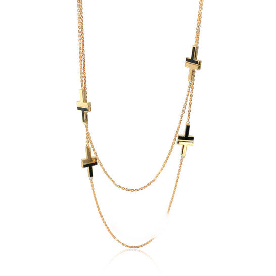 Original Pre-Owned Tiffany T Black Onyx Station Necklace in 18k Yellow Gold