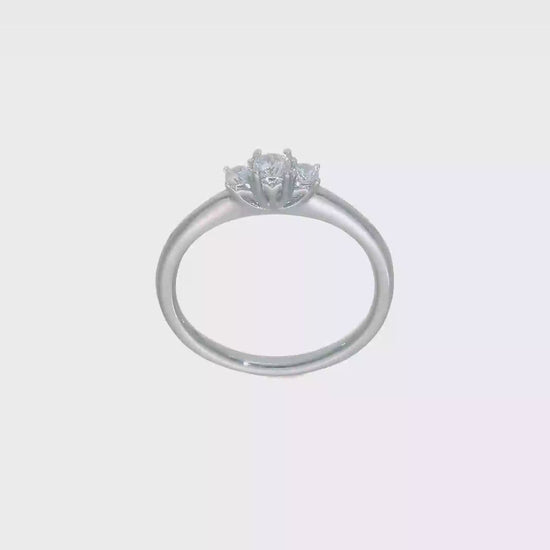 0.13ct. CZ Solid Real 14K White Gold 3-Stone Engagement Ring-RM2951E-013-W