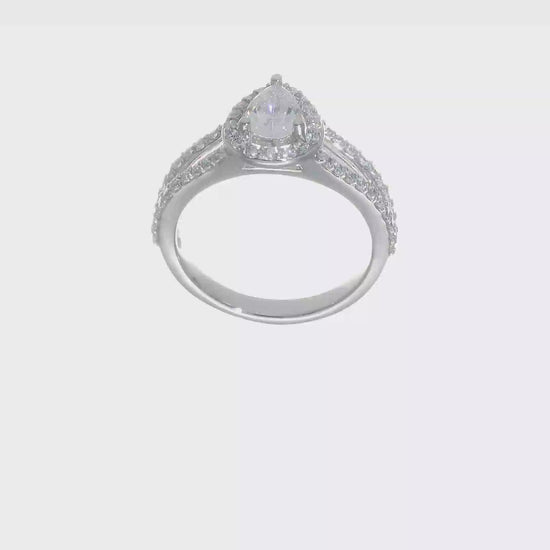 14K White Gold Diamond Pear CZ Pear Halo Engagement Ring-RM2335E-075-WAA