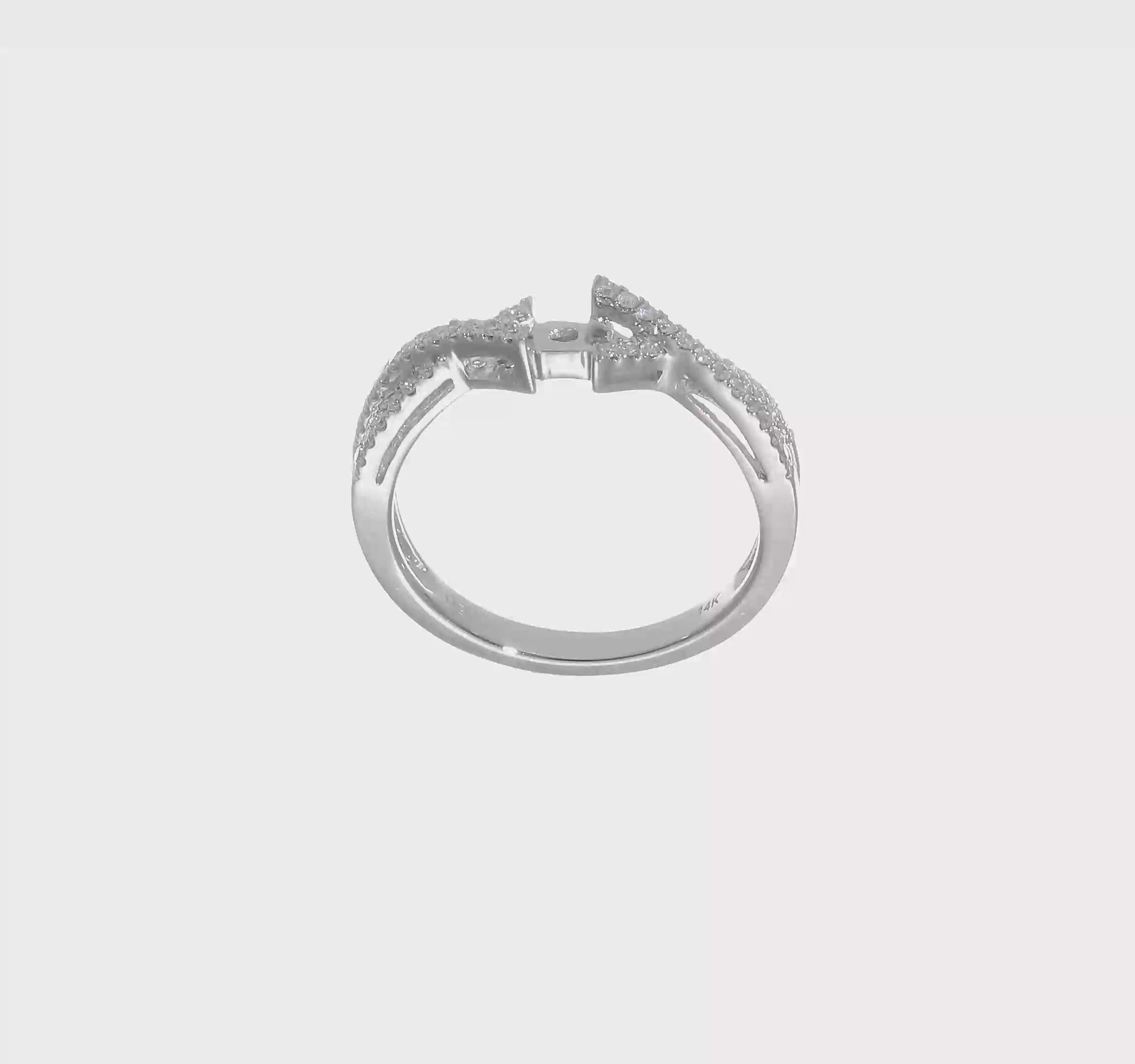 14k White Gold Peg Set Simulated Diamond Criss Cross Engagement Ring-RM2575E-020-WAA