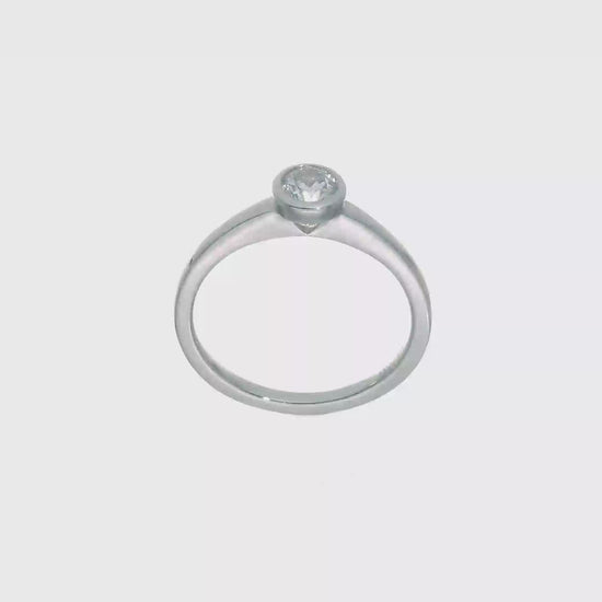 0.33ct. CZ Solid Real 14K White Gold Round Bezel Solitaire Engagement Ring-RM1952E-033-W