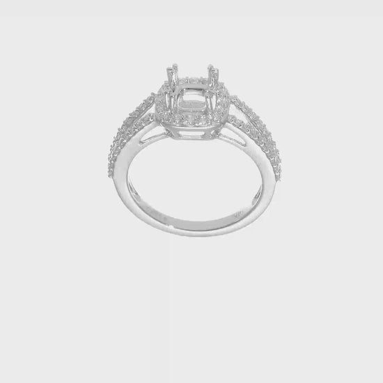 14K White Gold Diamond Cushion CZ Halo Engagement Ring-RM2318E-075-WAA