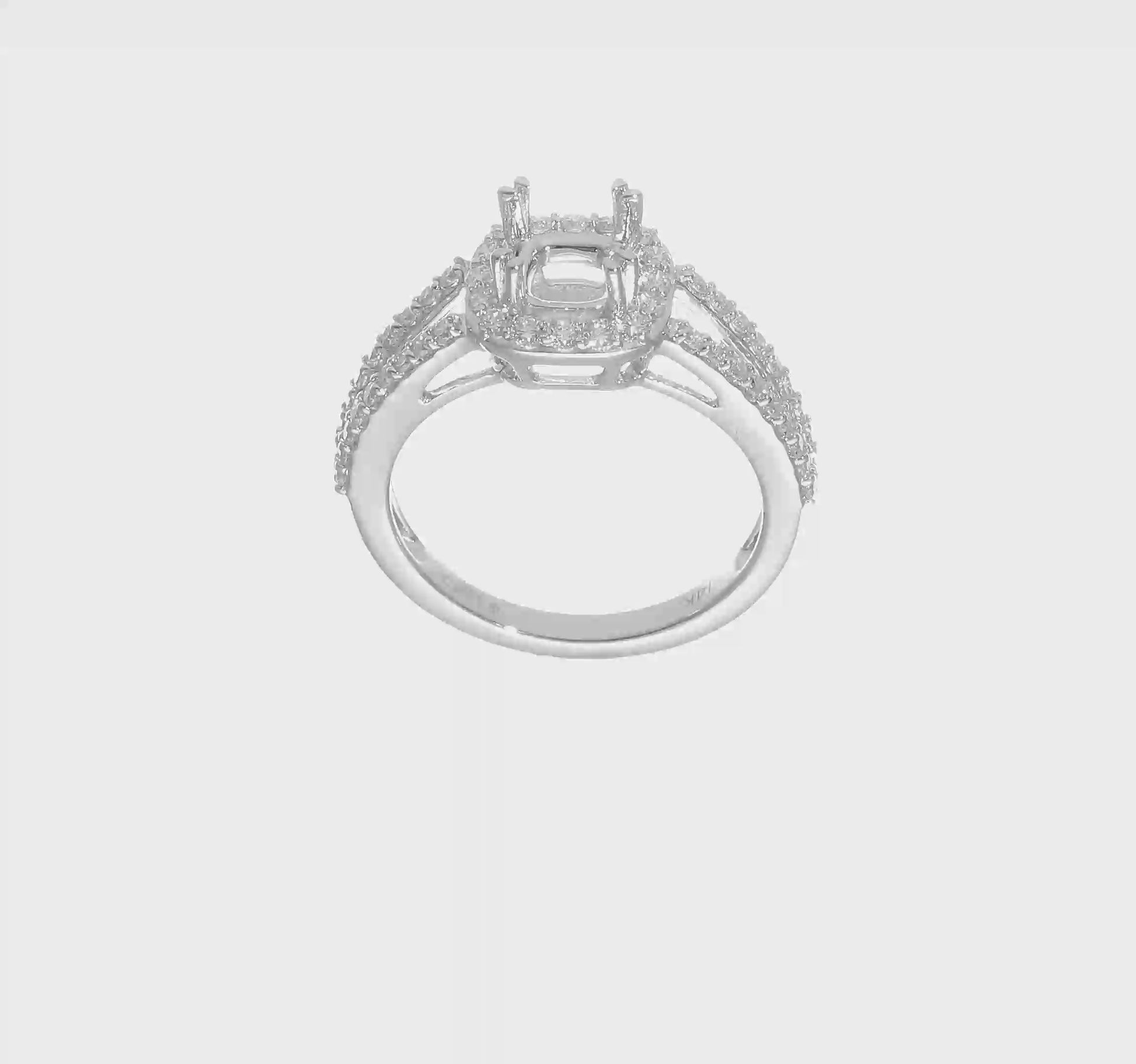 14K White Gold Diamond Cushion CZ Halo Engagement Ring-RM2318E-075-WAA