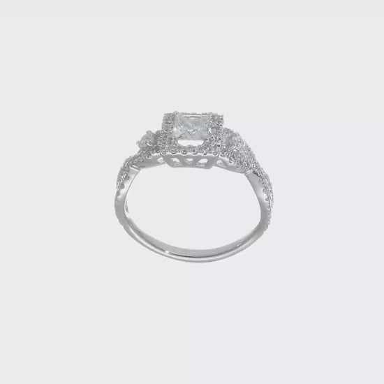 14K White Gold Diamond Princess CZ Cushion Halo Engagement Ring-RM2317E-050-WAA