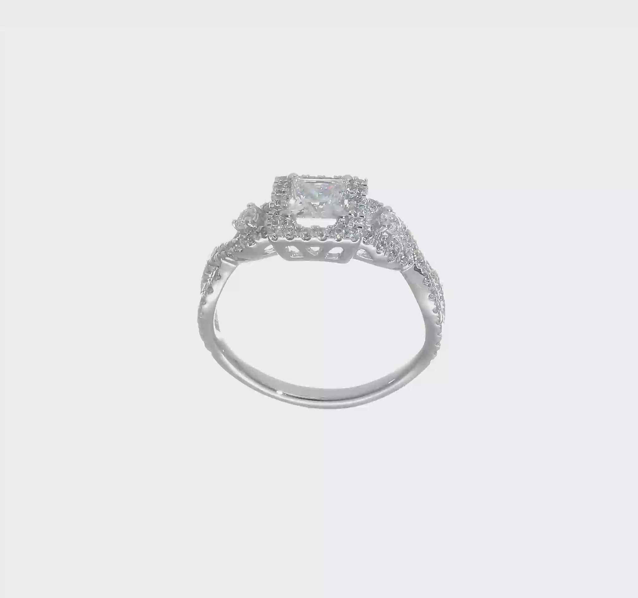 14K White Gold Diamond Princess CZ Cushion Halo Engagement Ring-RM2317E-050-WAA