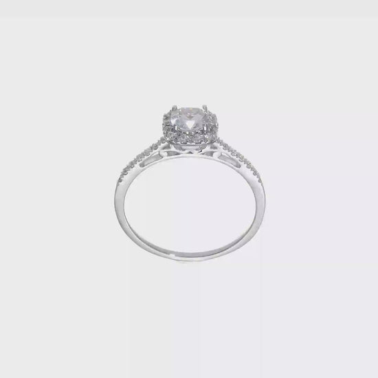 14k White Gold Cushion Halo Simulated Diamond Engagement Ring-RM2045E-075-WAA