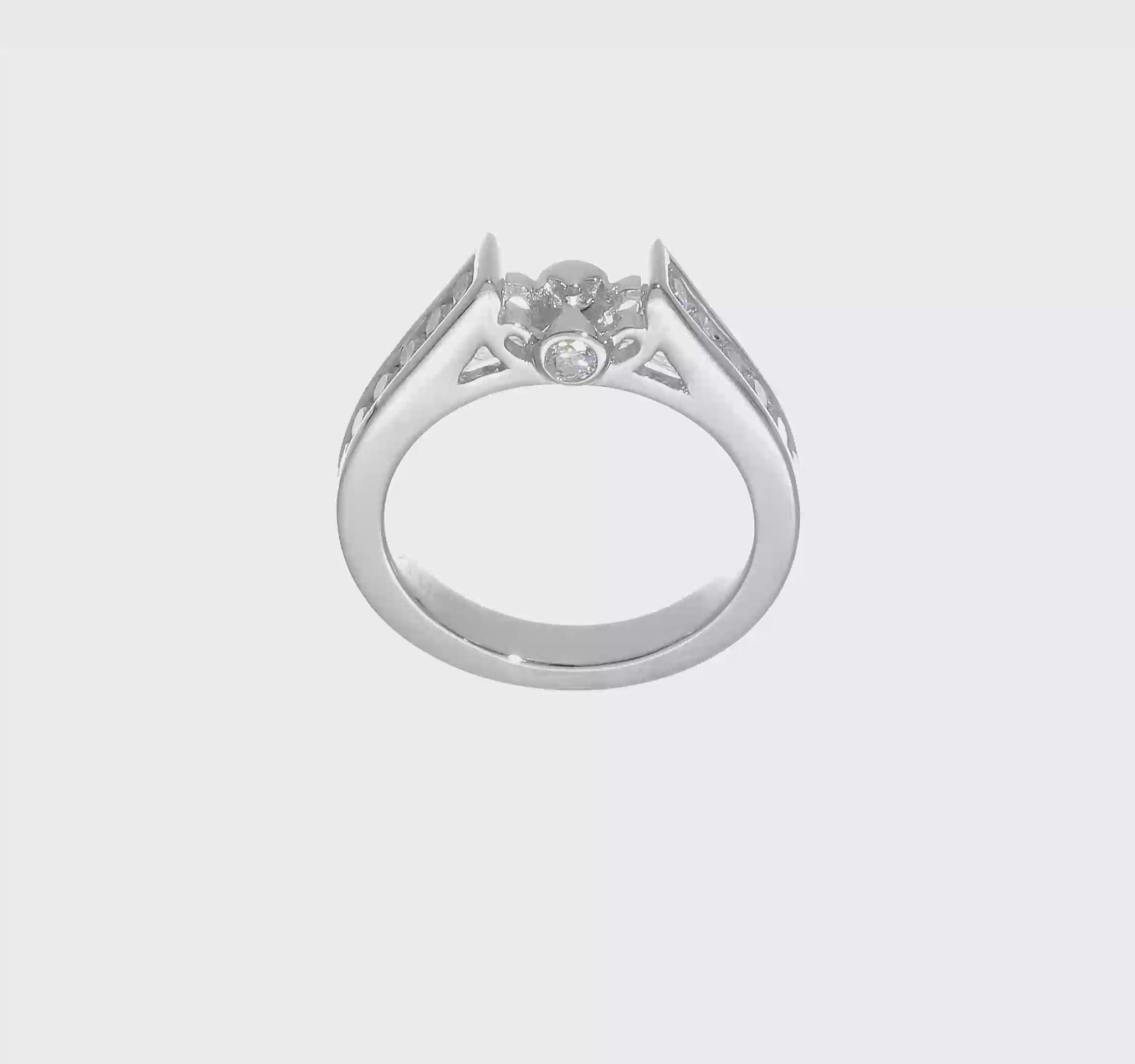 14K White Gold Diamond Peg Set CZ Engagement Ring-RM2645E-068-WAA