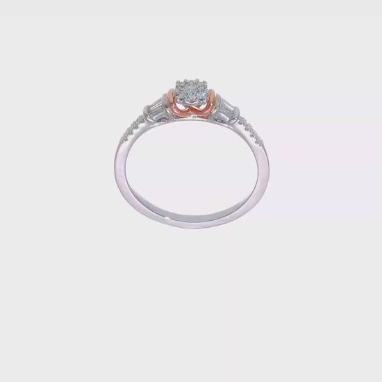 0.20ct. CZ Solid Real 14k White & Rose Gold Complete Cluster Engagement Ring-rm7536e-020-cwraa