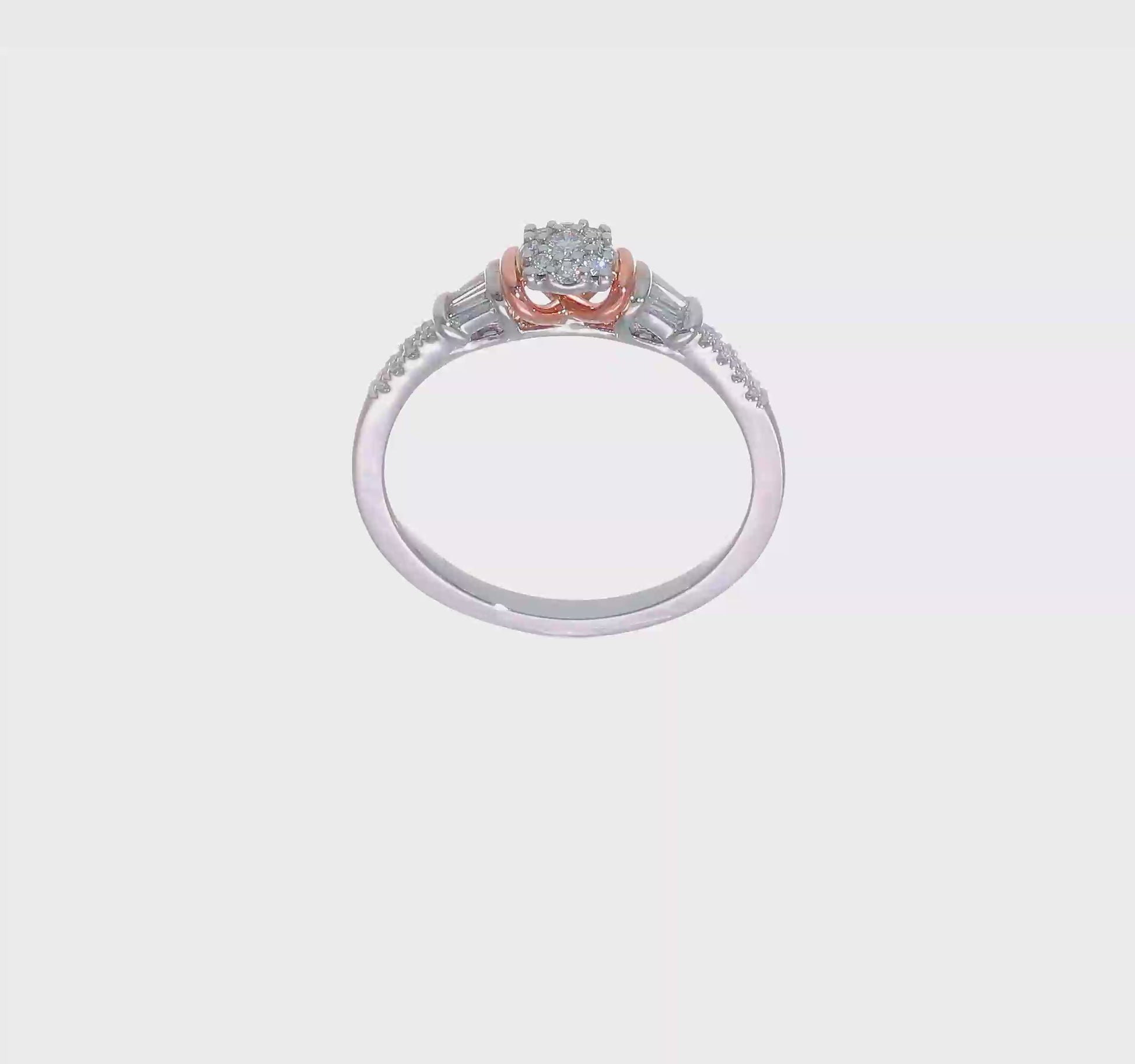 0.20ct. CZ Solid Real 14k White & Rose Gold Complete Cluster Engagement Ring-rm7536e-020-cwraa