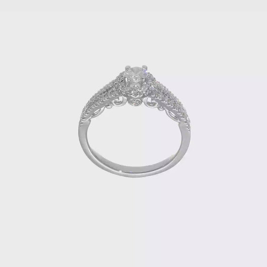 14K White Gold Round Simulated Diamond Halo Engagement Ring-RM2147E-025-WAA