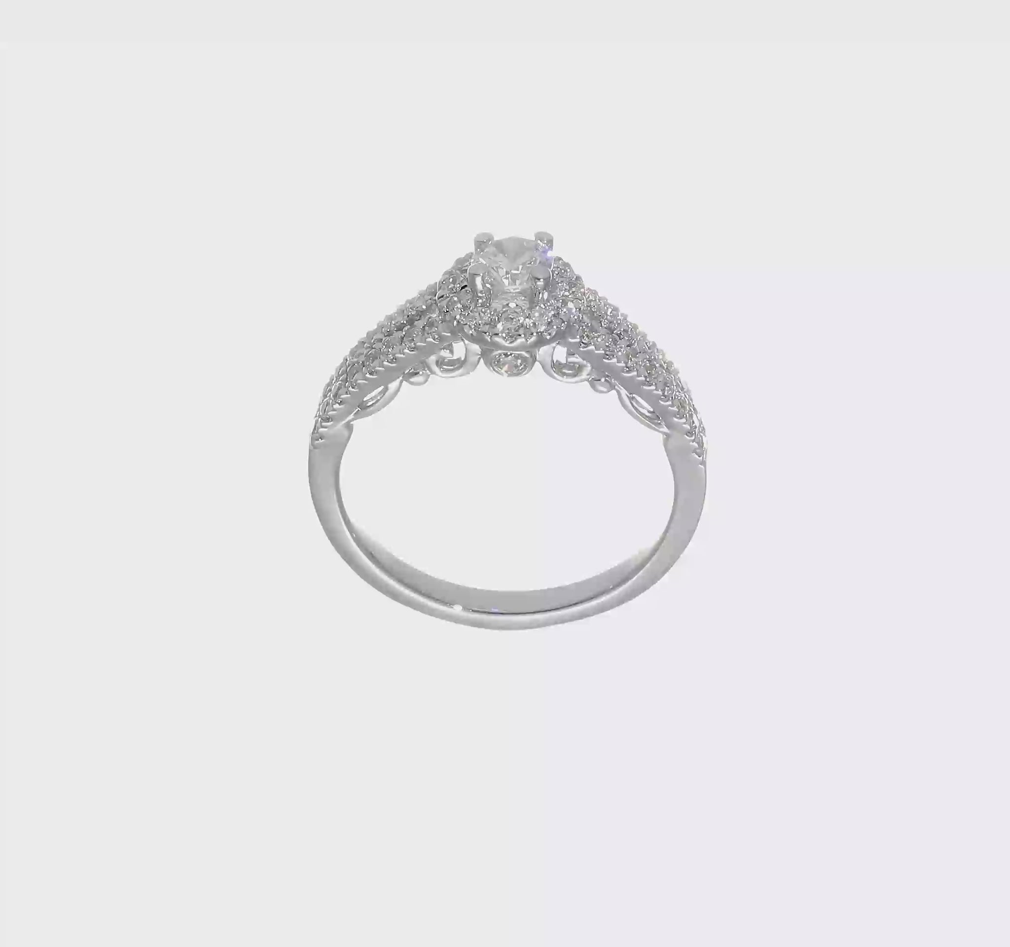 14K White Gold Round Simulated Diamond Halo Engagement Ring-RM2147E-025-WAA