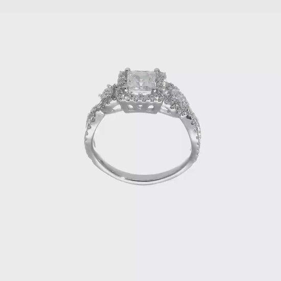 14K White Gold Diamond Princess CZ Cushion Halo Engagement Ring-RM2317E-075-WAA