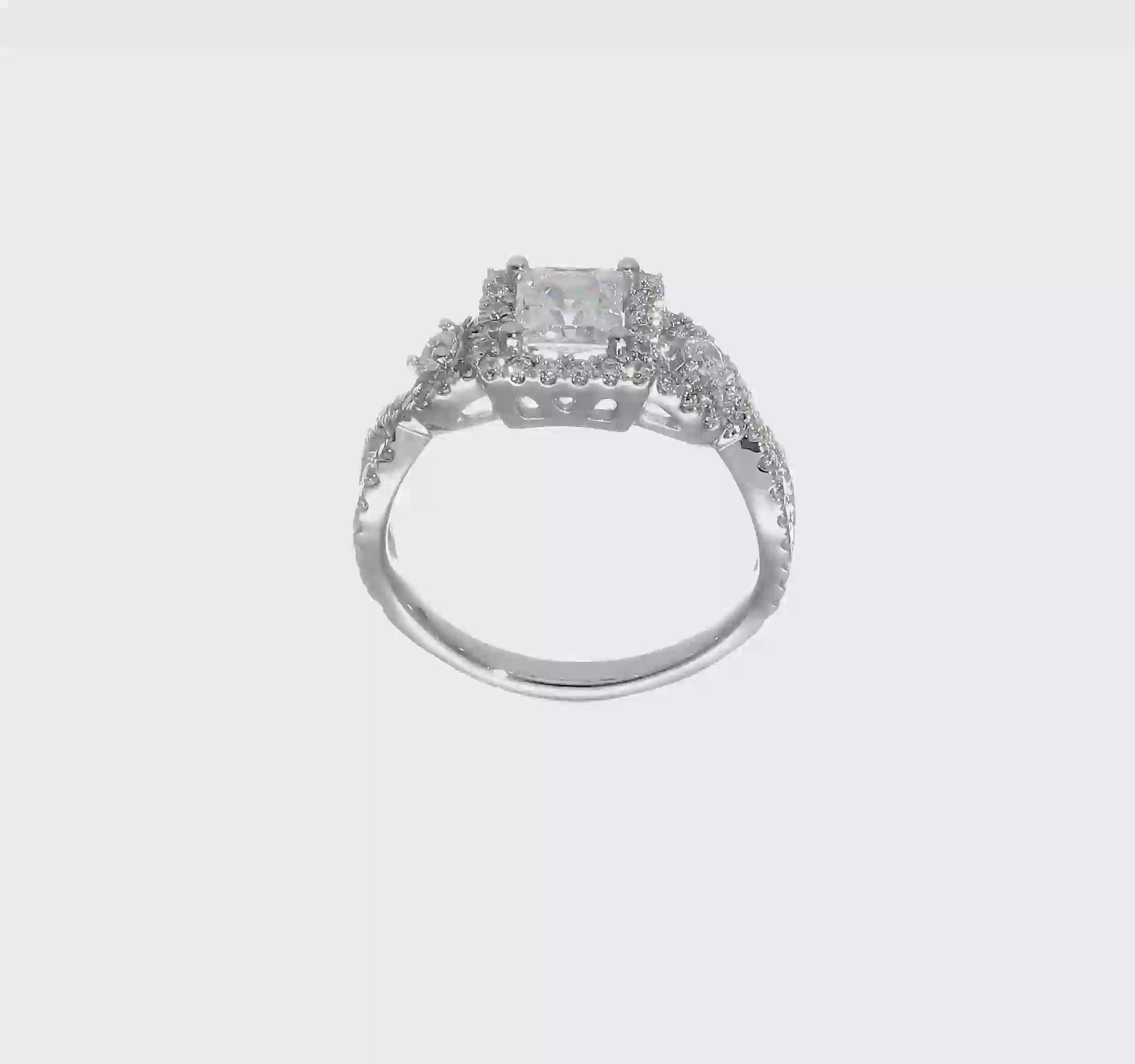 14K White Gold Diamond Princess CZ Cushion Halo Engagement Ring-RM2317E-075-WAA