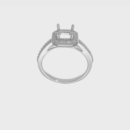 14K White Gold Diamond Princess CZ Square Halo Engagement Ring-RM2294E-075-WAA